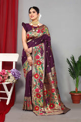 Purple Silk Blend Zari  Saree