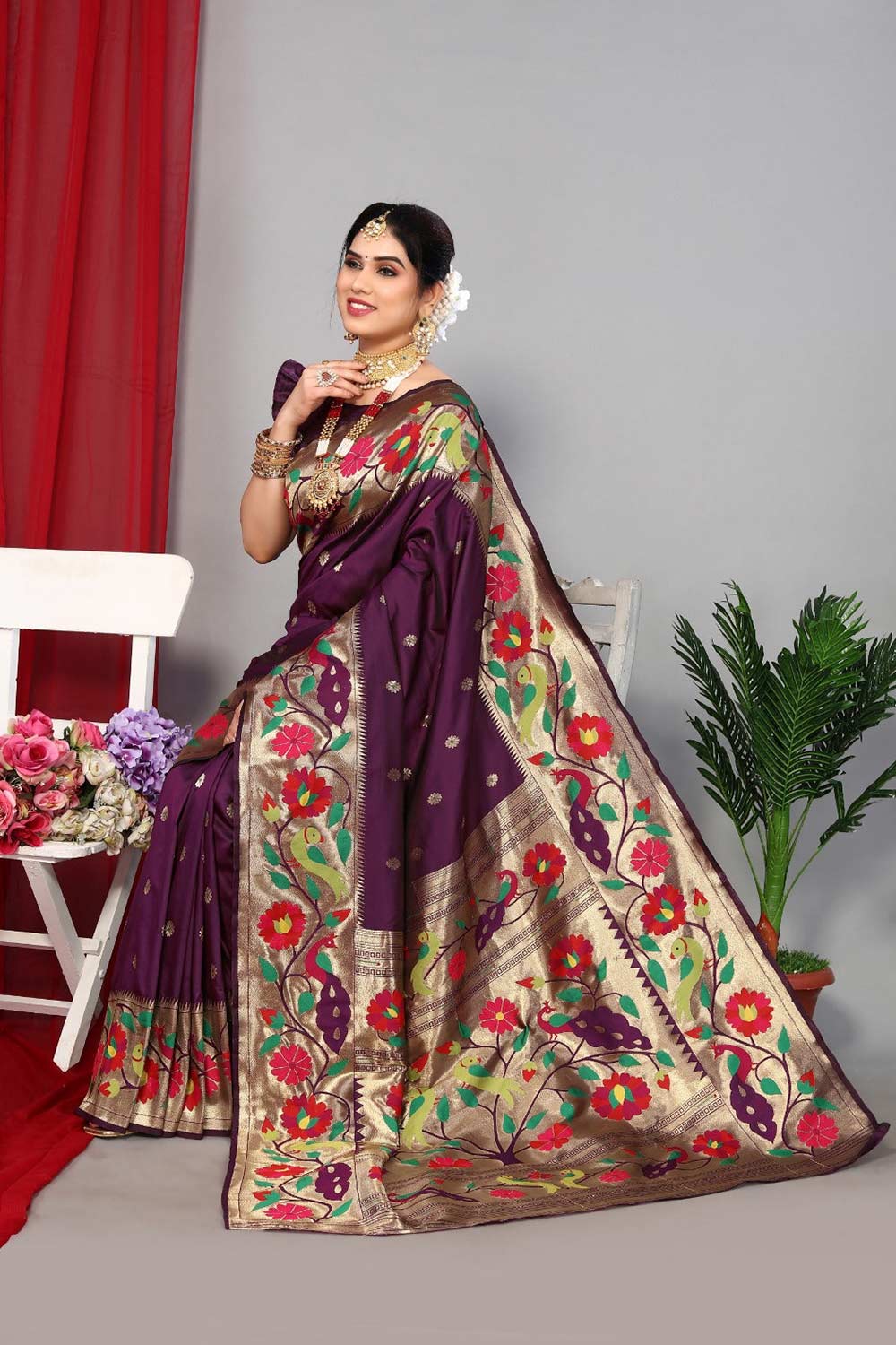 Purple Silk Blend Zari  Saree