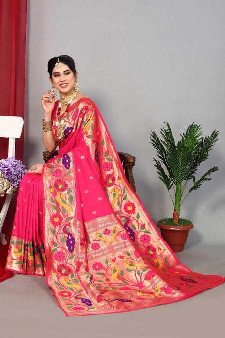 Pink Silk Blend Zari  Saree