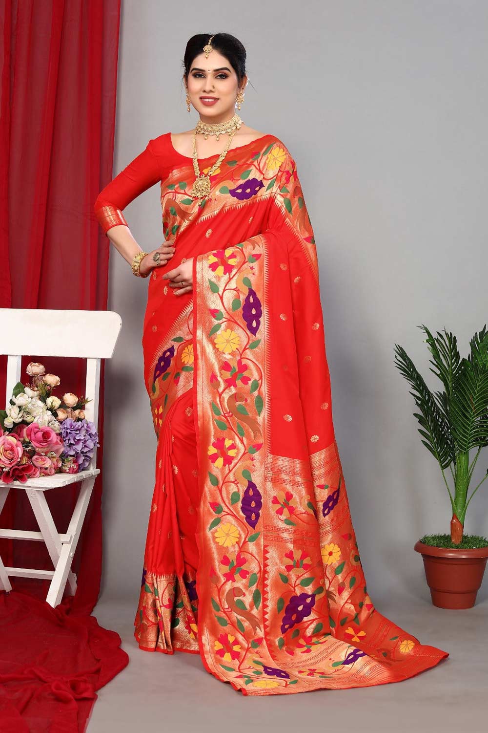 Red Silk Blend Zari  Saree