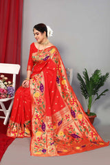 Red Silk Blend Zari  Saree