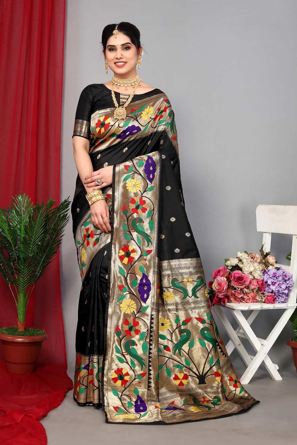 Black Silk Blend Zari  Saree