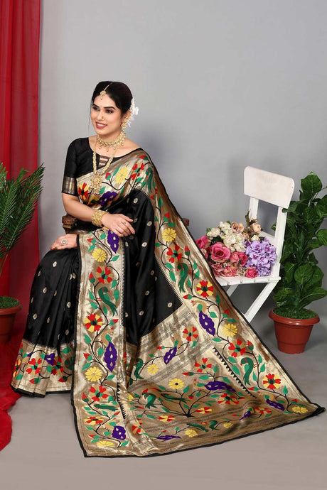 Black Silk Blend Zari  Saree