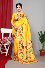 Yellow Silk Blend Zari  Saree