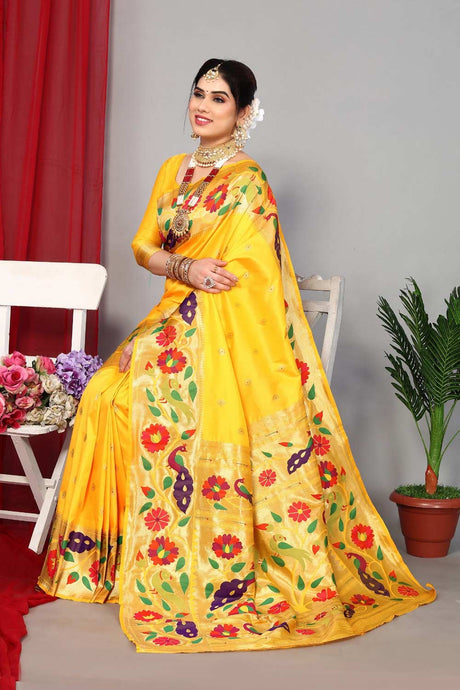 Yellow Silk Blend Zari  Saree