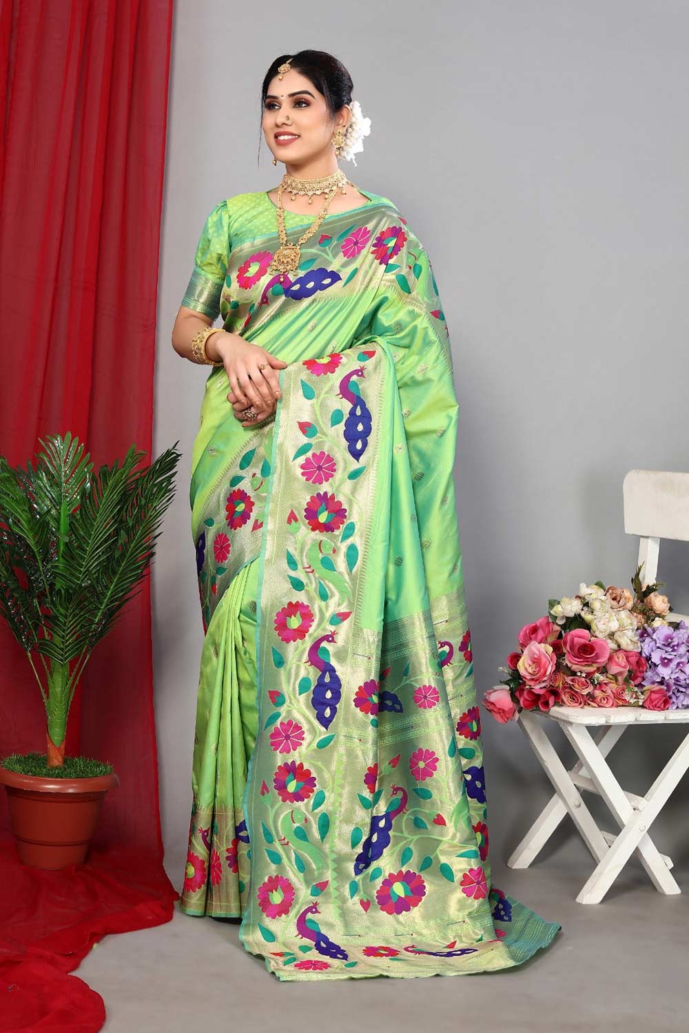 Green Silk Blend Zari  Saree