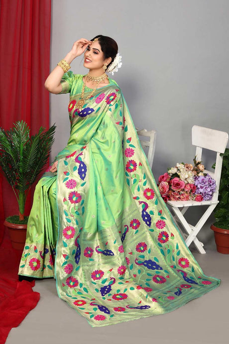 Green Silk Blend Zari  Saree