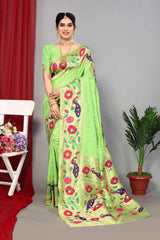 Green Silk Blend Zari  Saree