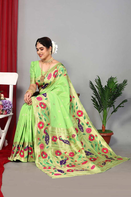 Green Silk Blend Zari  Saree