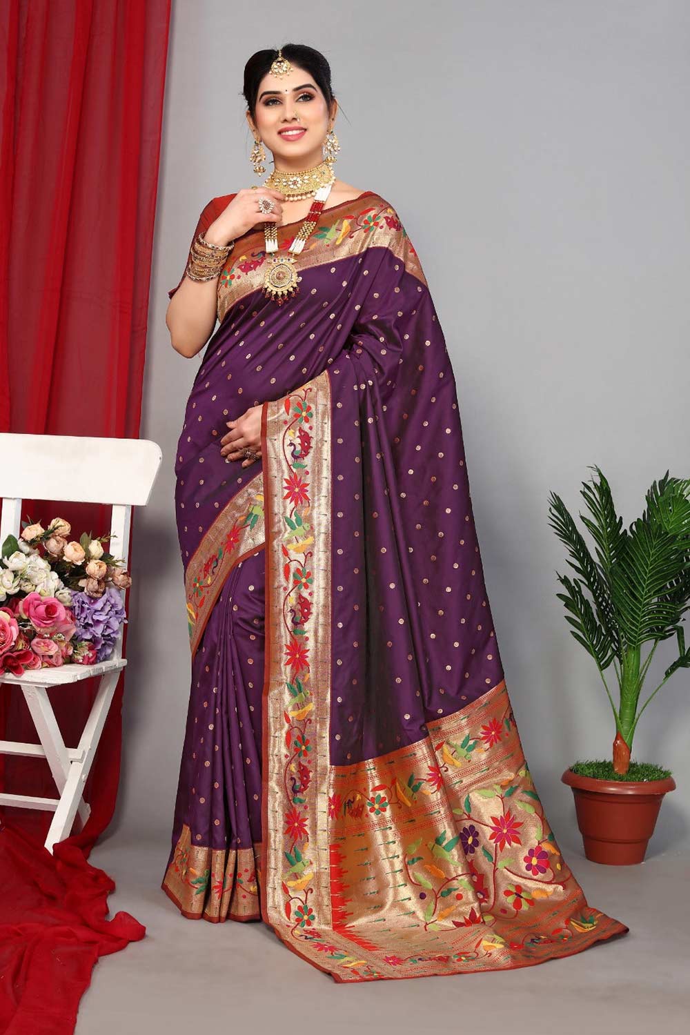 Purple Silk Blend Zari  Saree