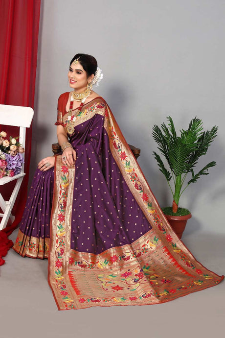 Purple Silk Blend Zari  Saree