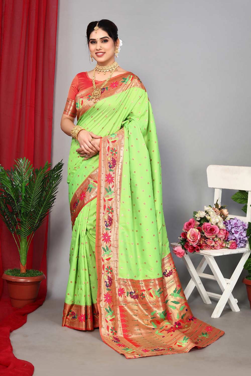 Green Silk Blend Zari  Saree