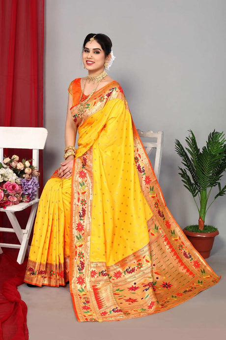 Yellow Silk Blend Zari  Saree