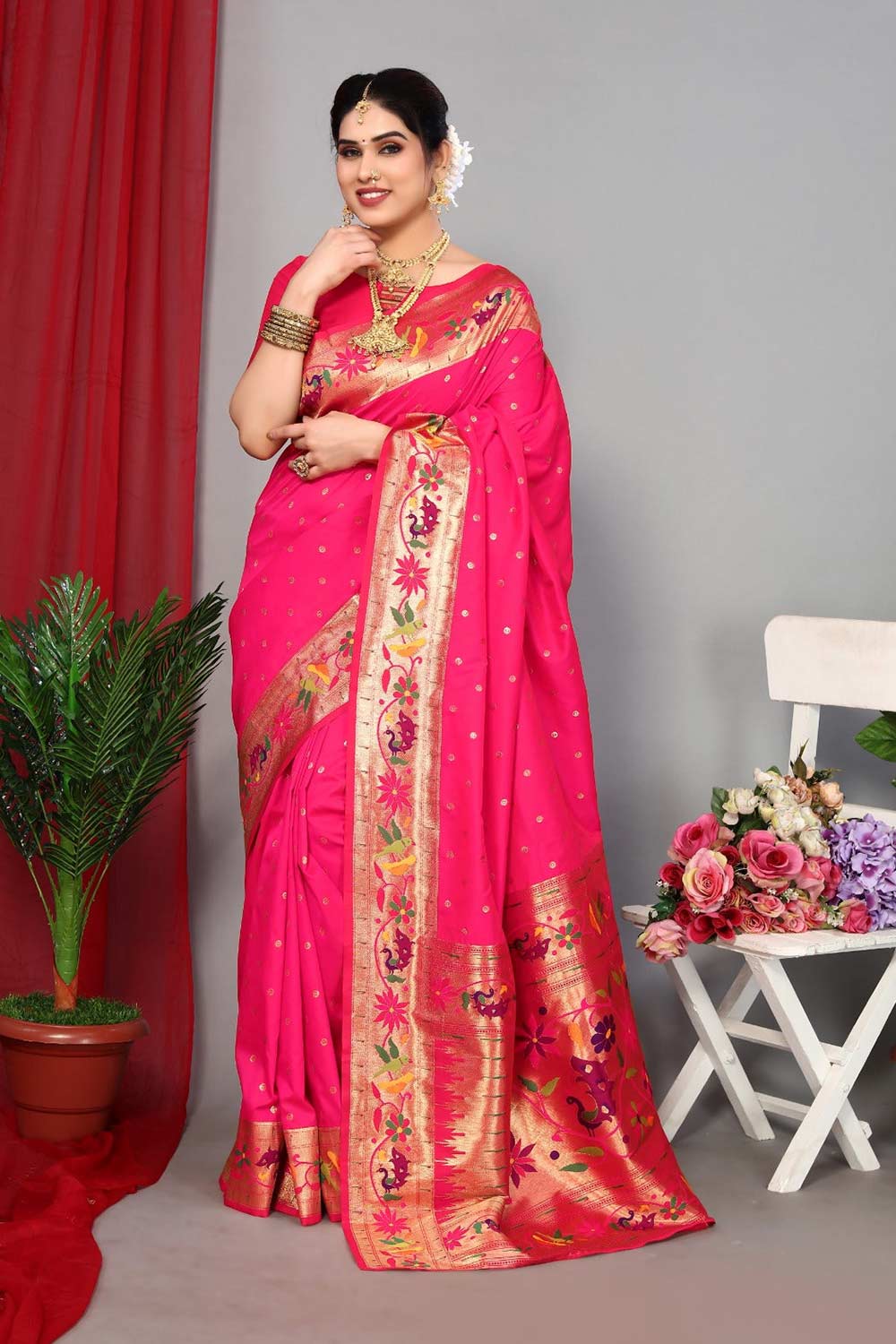 Pink Silk Blend Zari  Saree