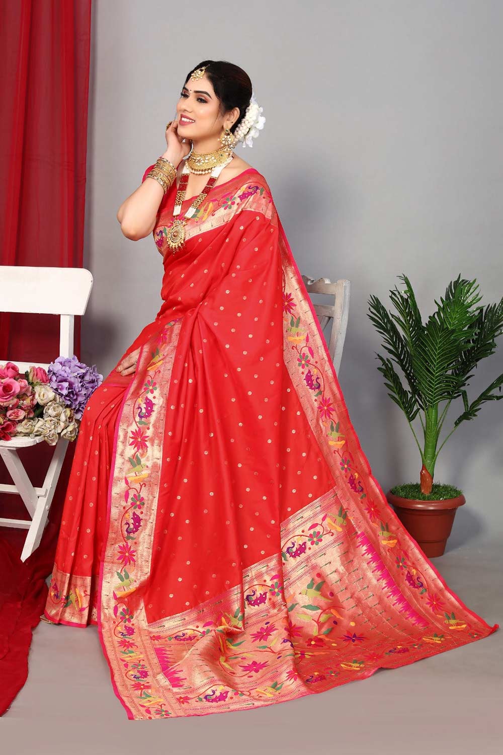 Red Silk Blend Zari  Saree