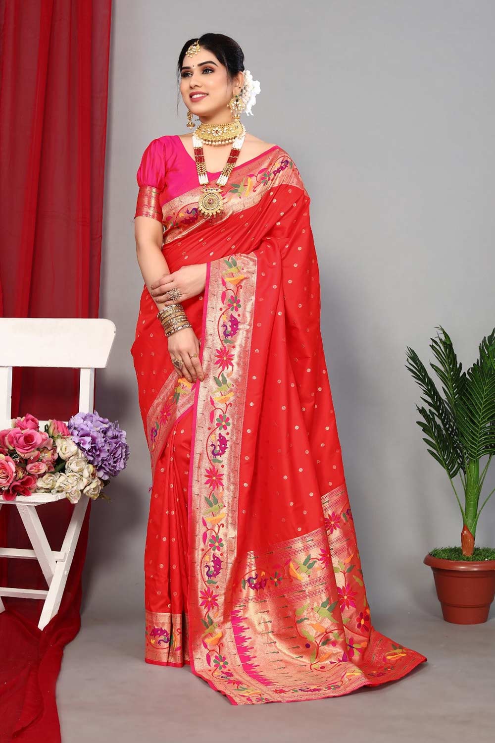 Red Silk Blend Zari  Saree