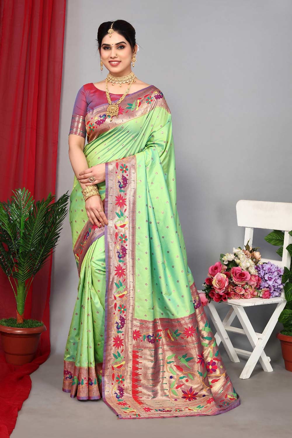 Green Silk Blend Zari  Saree