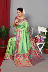 Green Silk Blend Zari  Saree