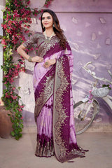 Purple Viscose Zari  Saree