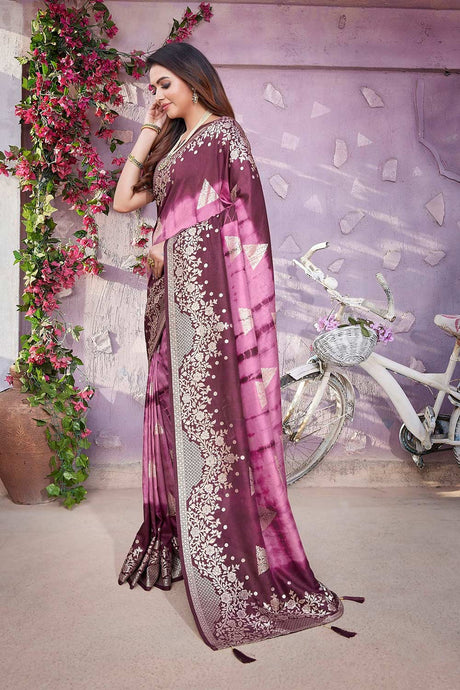 Pink Viscose Zari  Saree