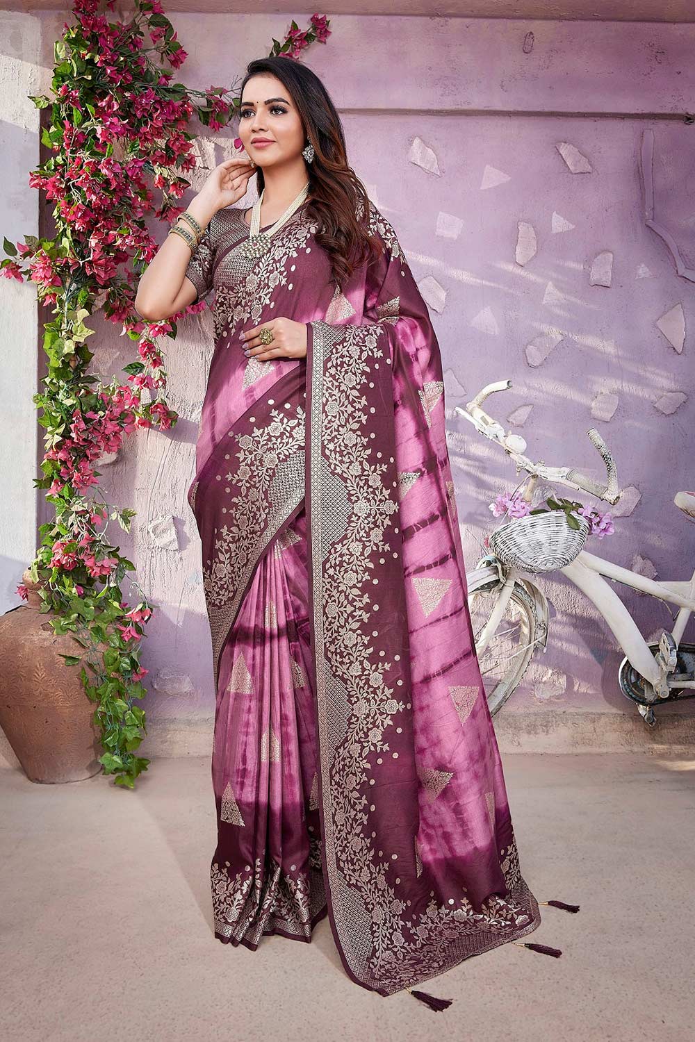 Pink Viscose Zari  Saree