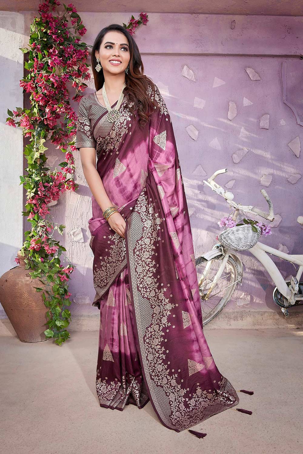 Pink Viscose Zari  Saree