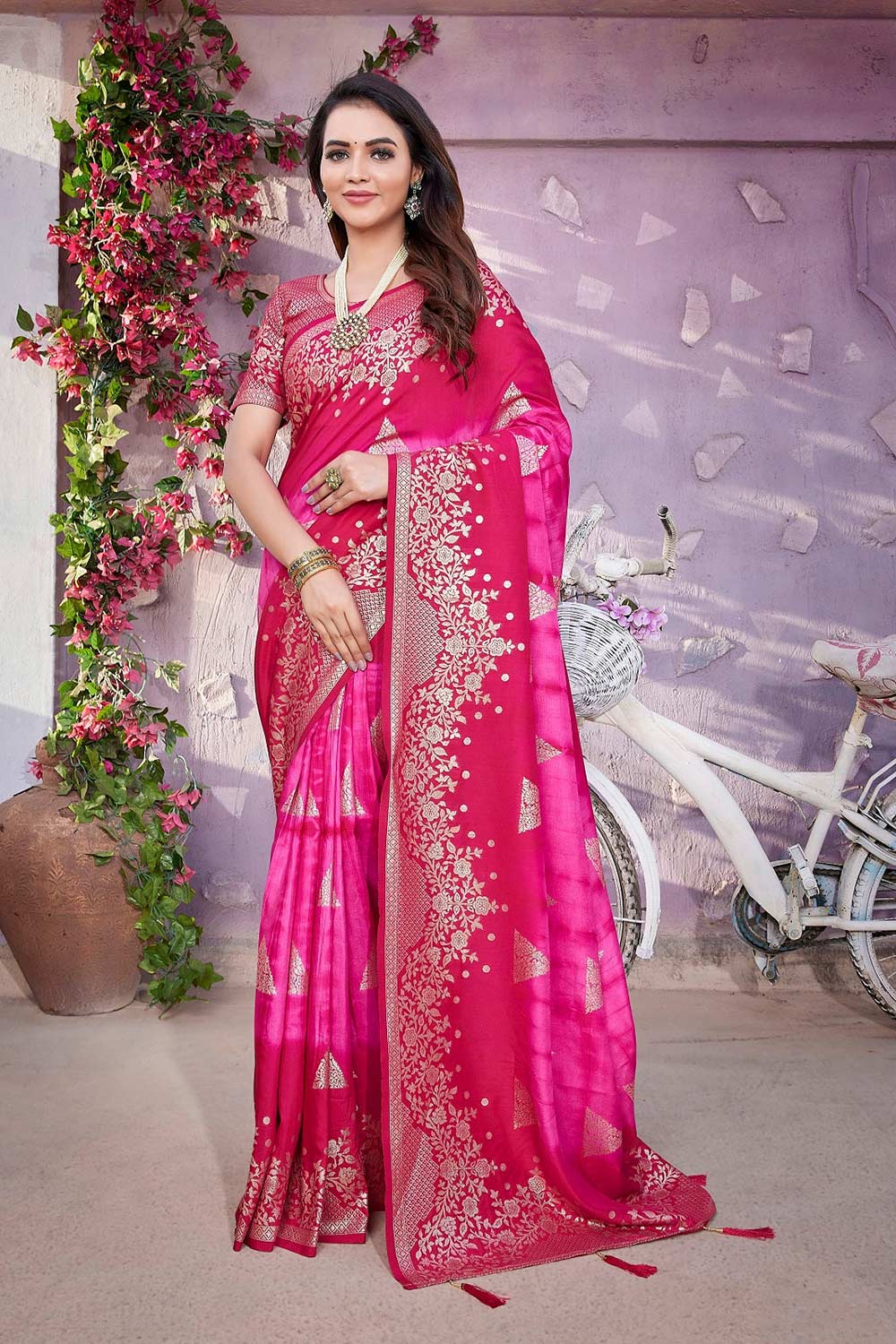 Pink Viscose Zari  Saree