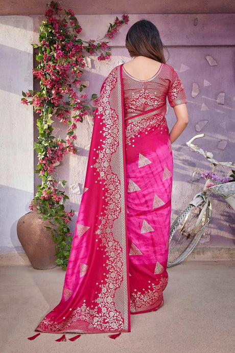 Pink Viscose Zari  Saree