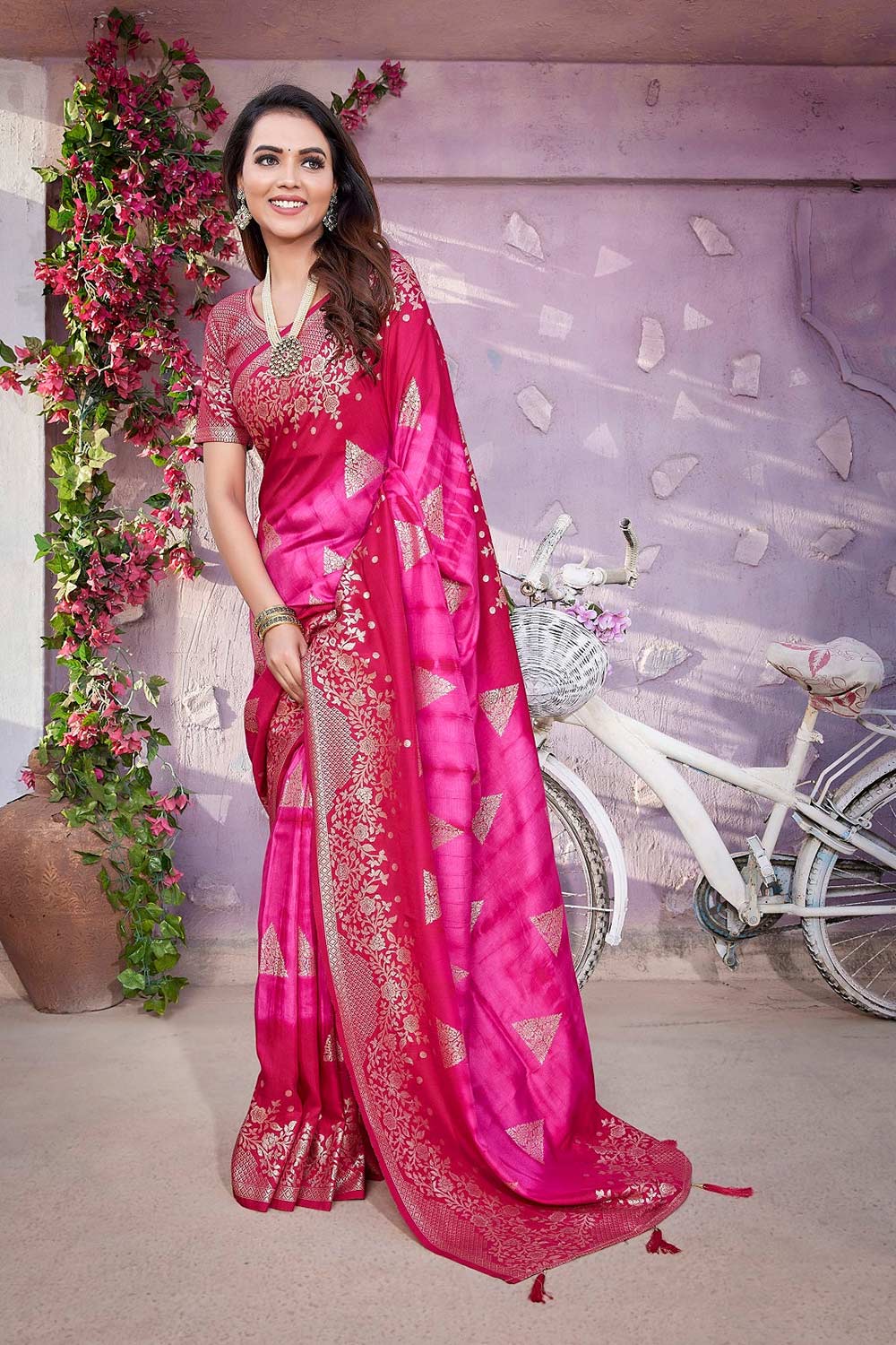 Pink Viscose Zari  Saree