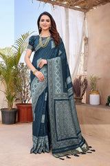 Blue Silk Blend Zari  Saree