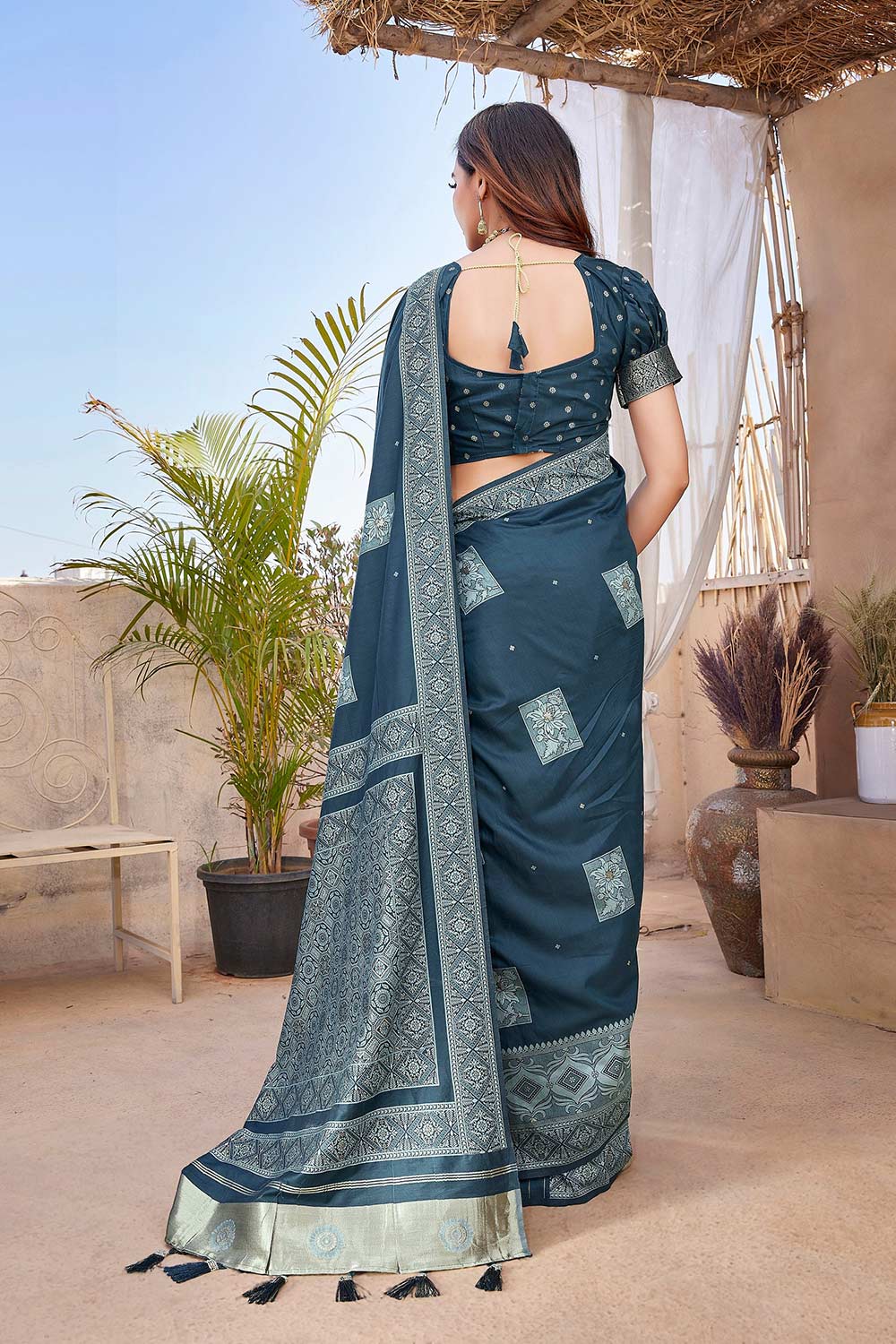 Blue Silk Blend Zari  Saree