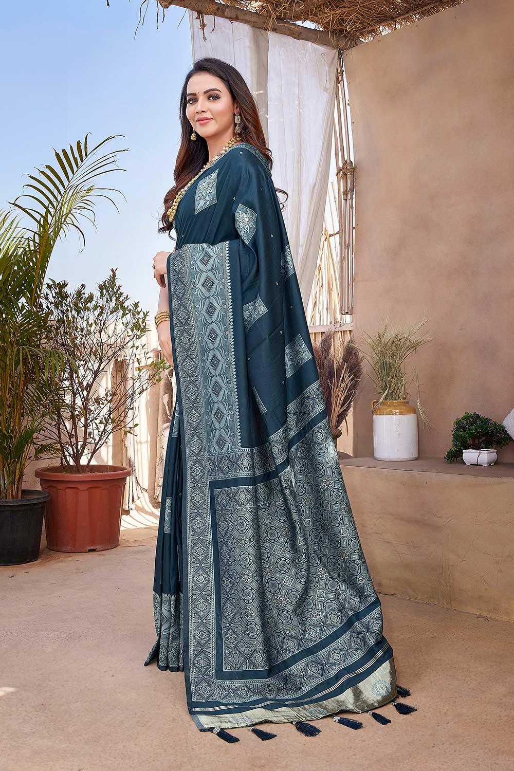 Blue Silk Blend Zari  Saree