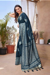 Blue Silk Blend Zari  Saree