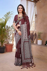 Brown Silk Blend Zari  Saree