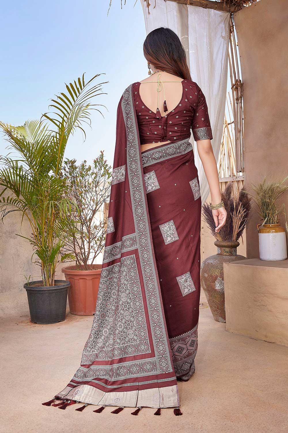 Brown Silk Blend Zari  Saree