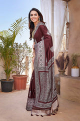 Brown Silk Blend Zari  Saree