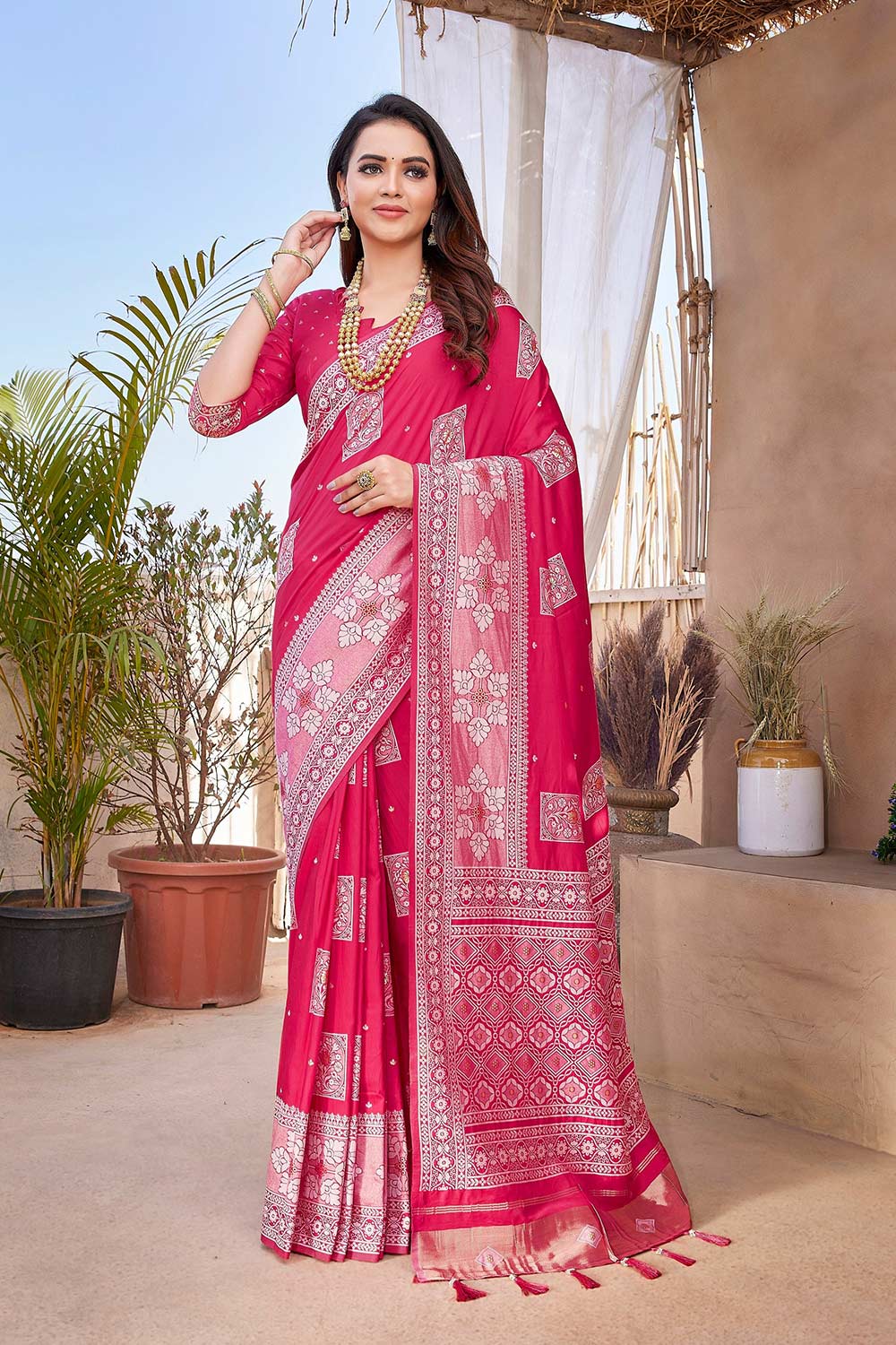 Pink Silk Blend Zari  Saree