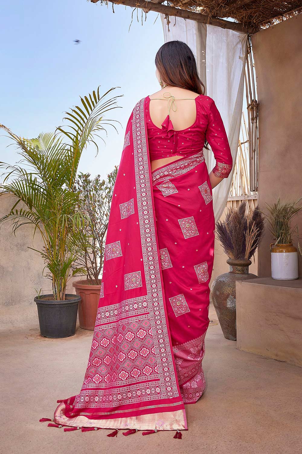 Pink Silk Blend Zari  Saree