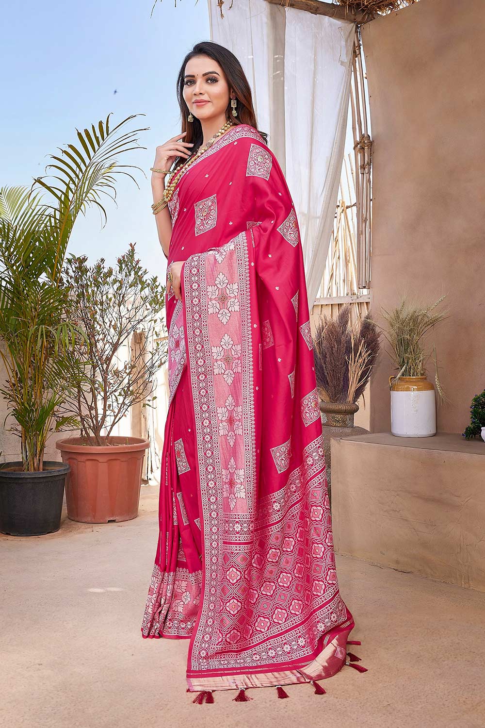 Pink Silk Blend Zari  Saree