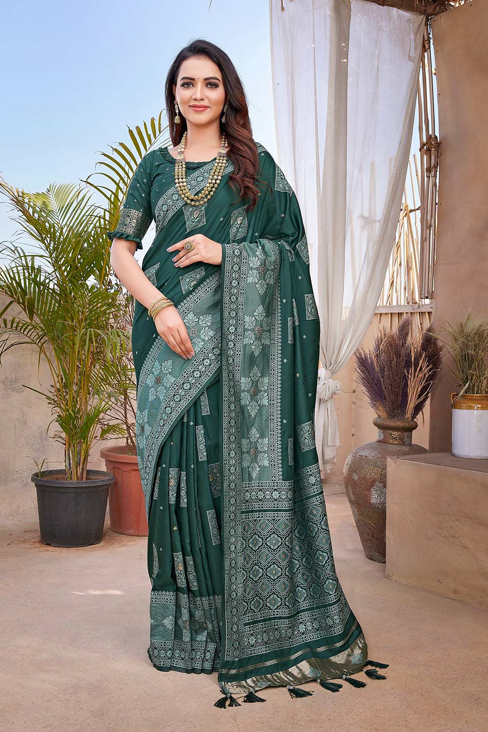 Green Silk Blend Zari  Saree