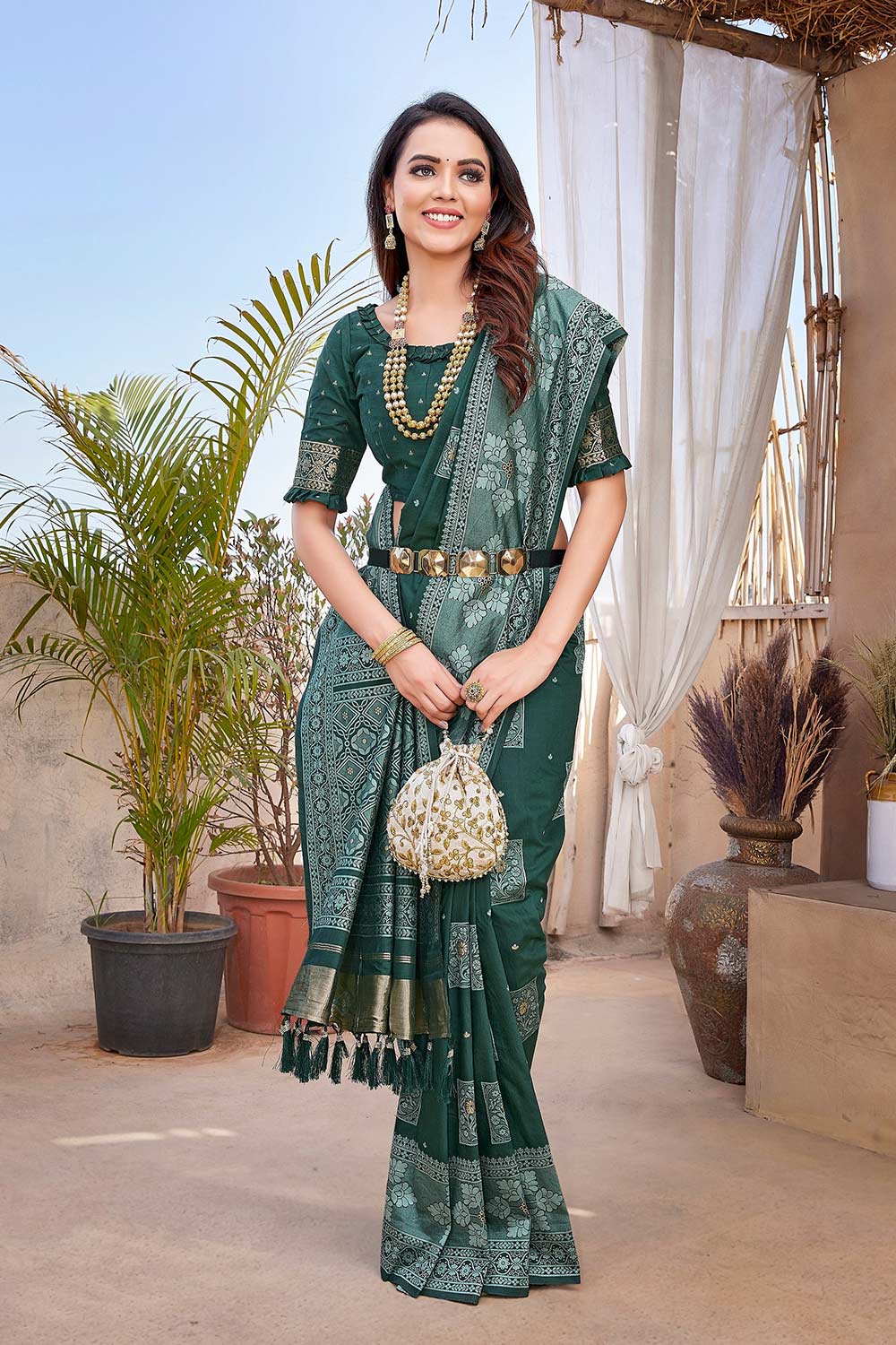 Green Silk Blend Zari  Saree