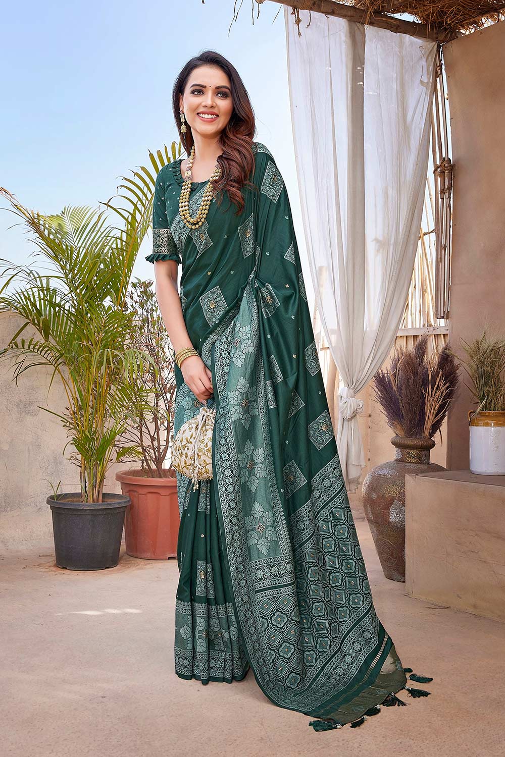 Green Silk Blend Zari  Saree