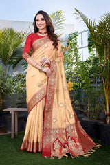 Off-White Silk Blend Zari  Saree