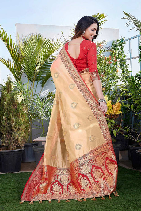 Off-White Silk Blend Zari  Saree