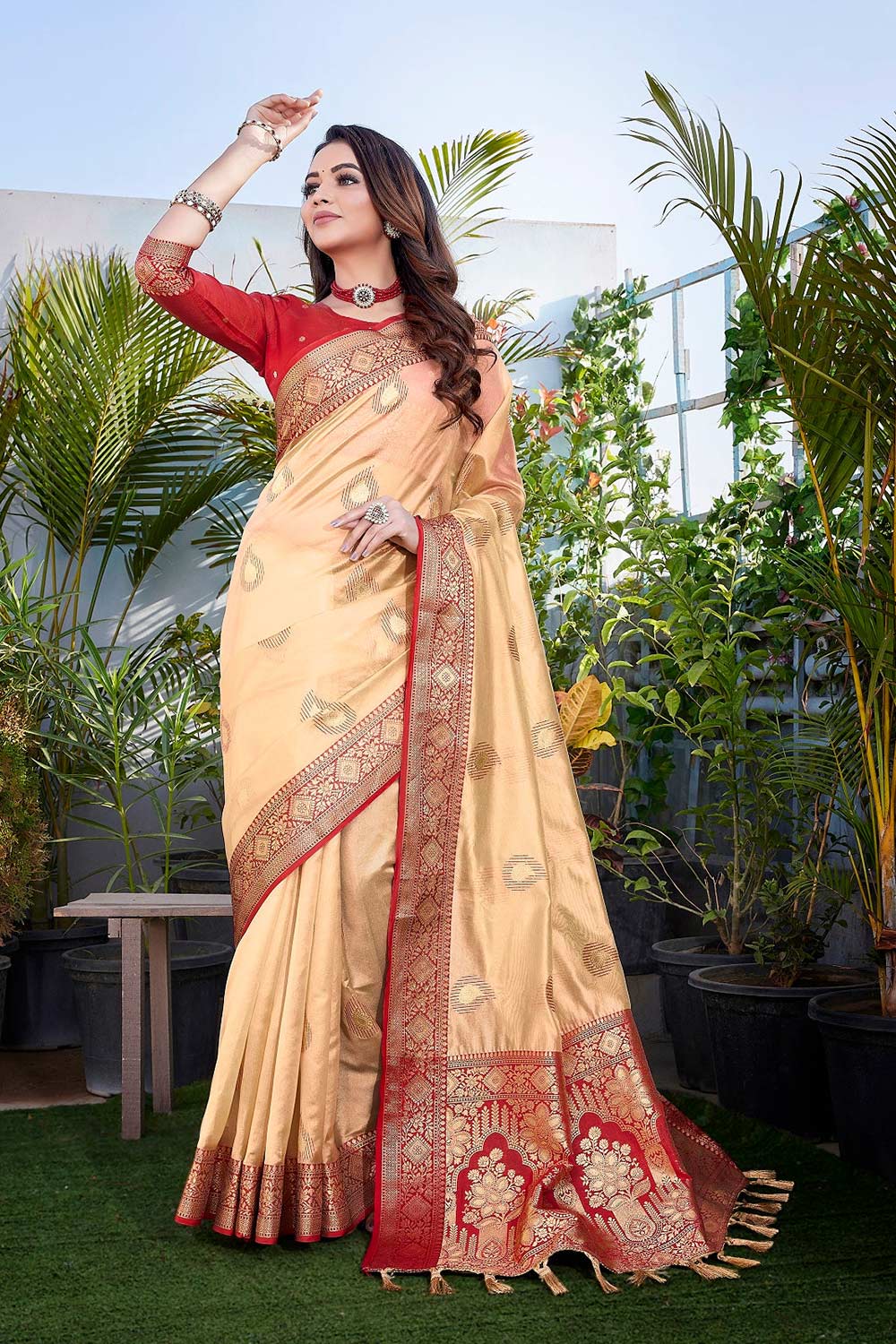 Off-White Silk Blend Zari  Saree