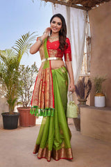 Green Silk Blend Zari  Saree