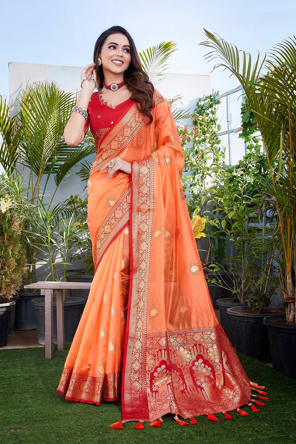 Pink Silk Blend Zari  Saree