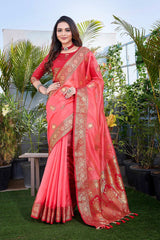 Pink Silk Blend Zari  Saree