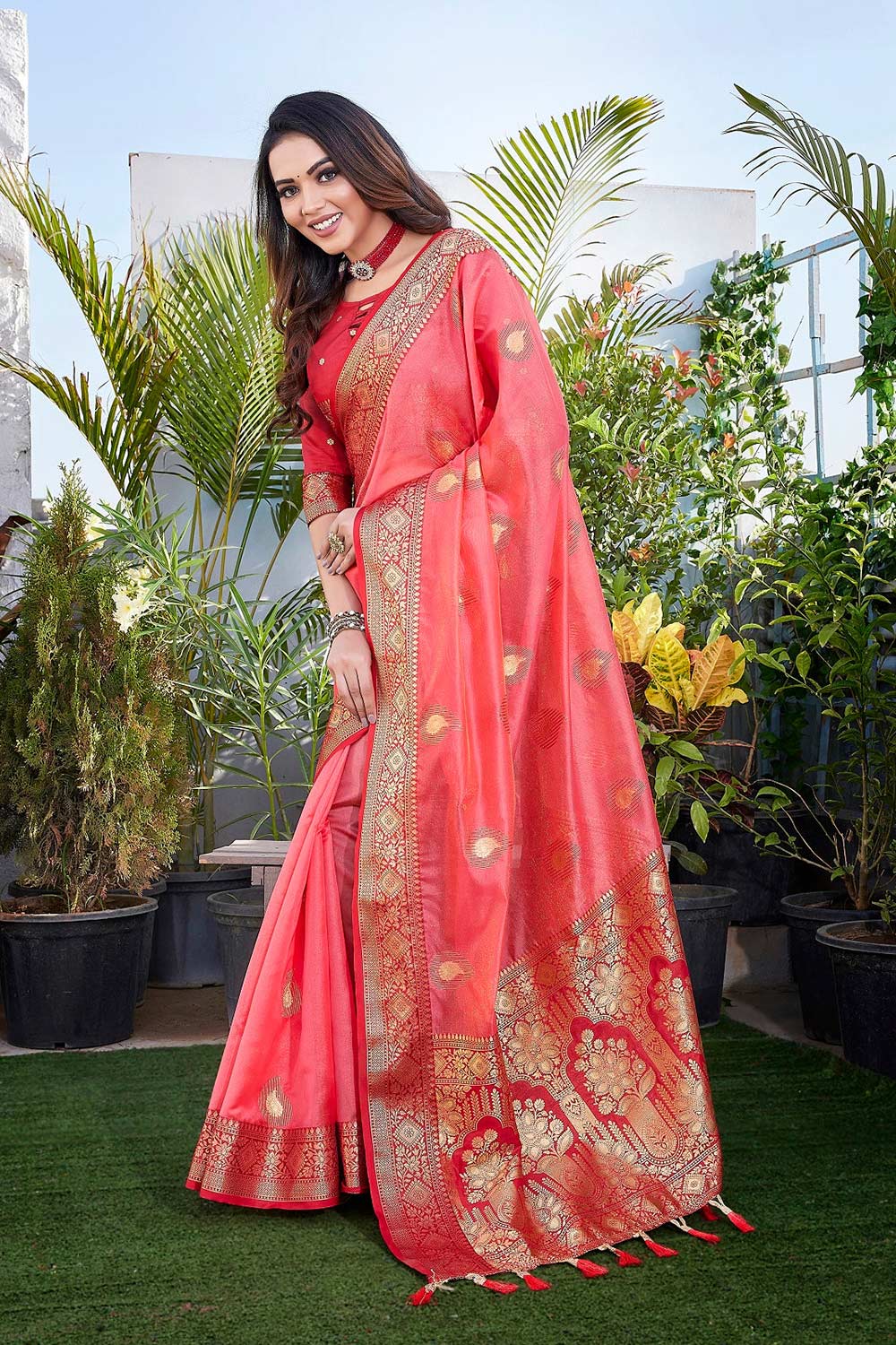 Pink Silk Blend Zari  Saree