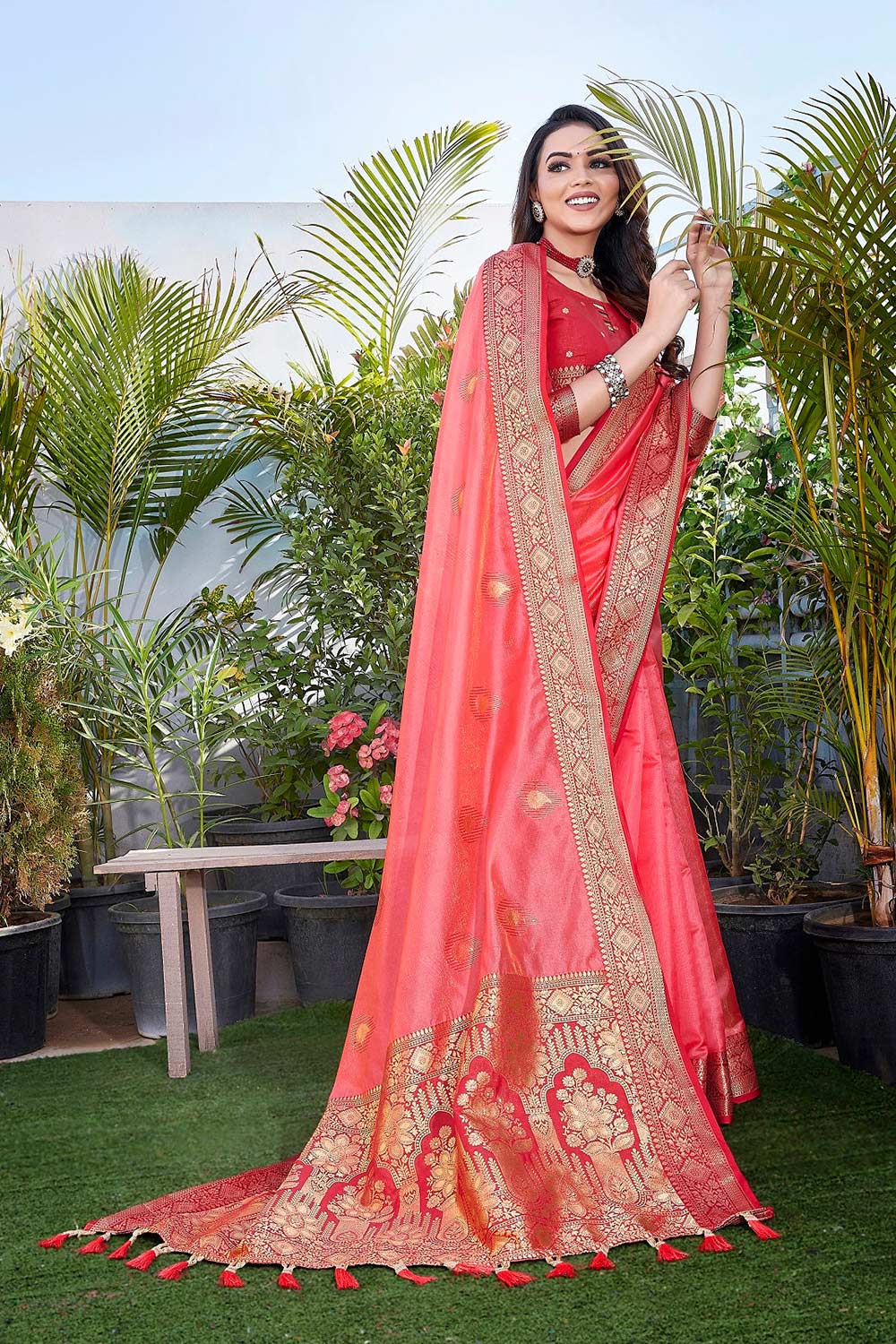 Pink Silk Blend Zari  Saree